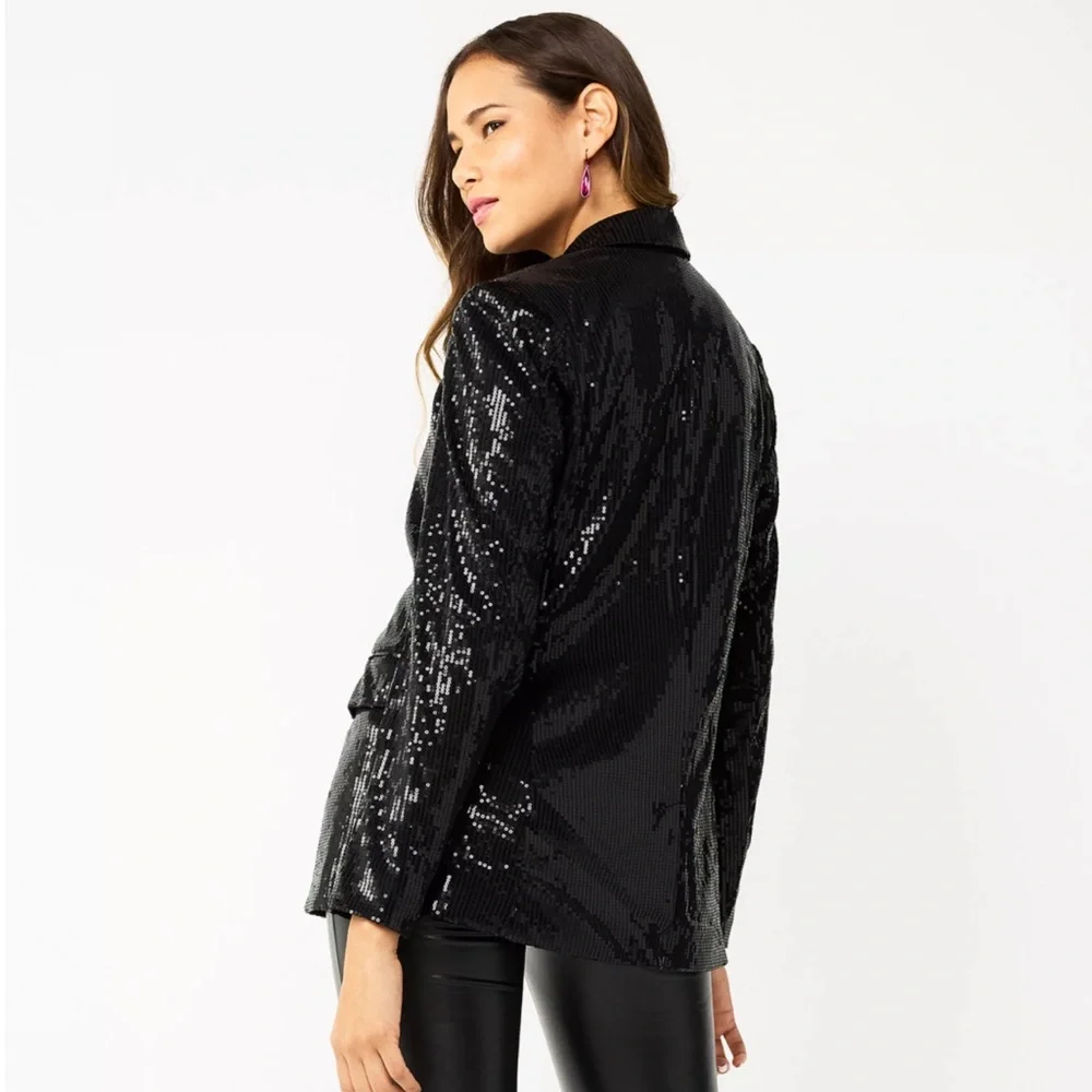 Nine West All Over Sequin One Button Blazer, Black, Sz XXL - Picture 5 of 13